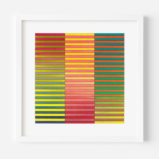 3D striped artwork by Amelia Coward featuring horizontal painted stripes in bright colour ombres