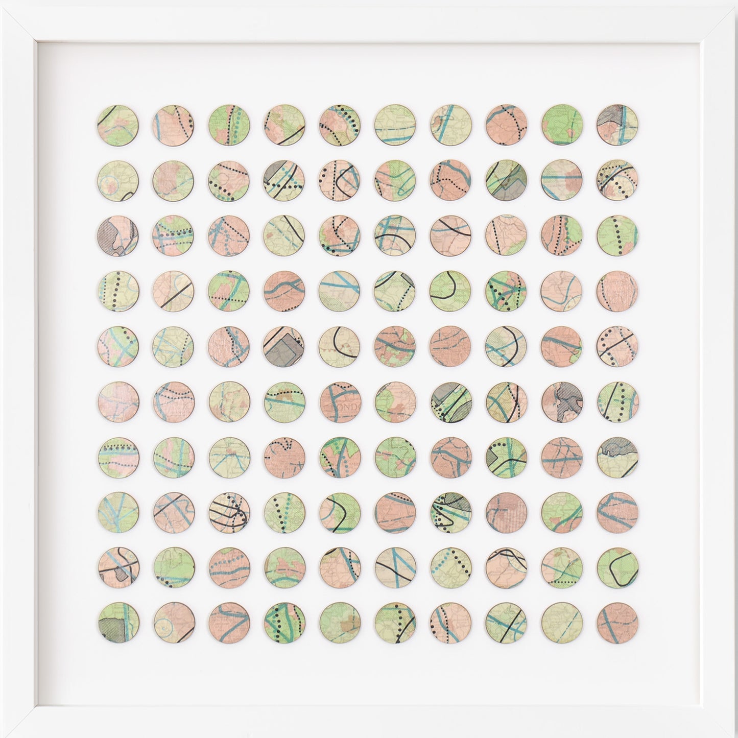 One Hundred London Infrastructure Pink and Green Map Dots Collage