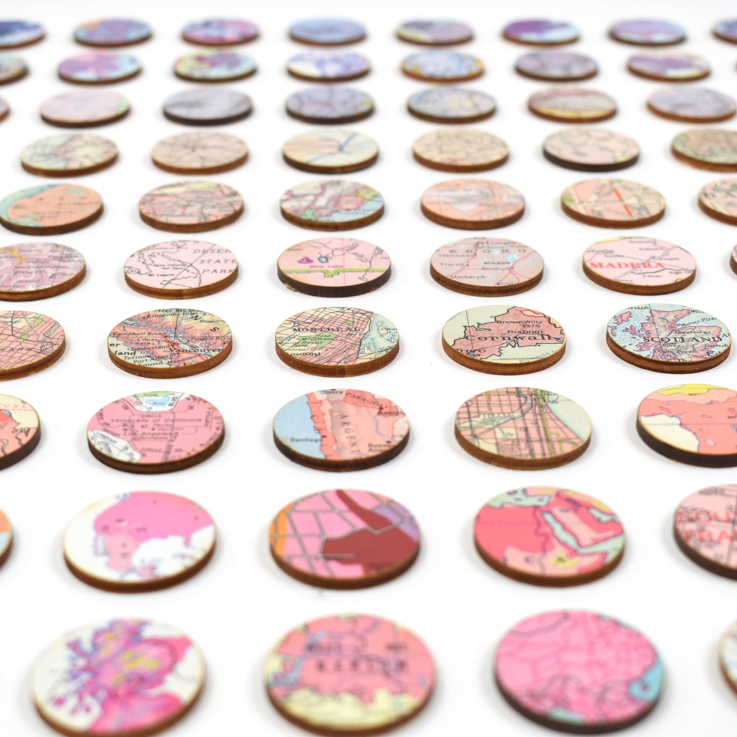 One Hundred Purple to Pink Map Dots Collage