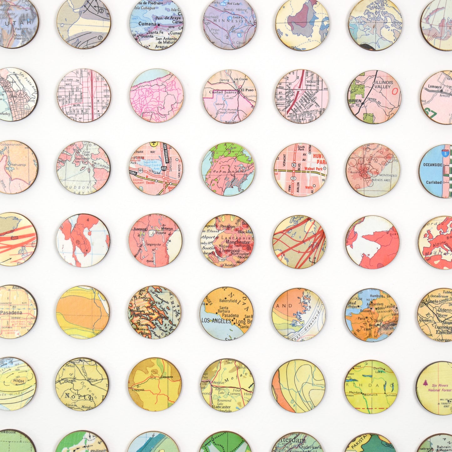 One Hundred World Map Dots Rainbow Collage, Green to White