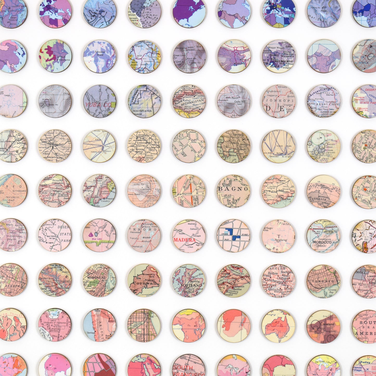 One Hundred Purple to Pink Map Dots Collage