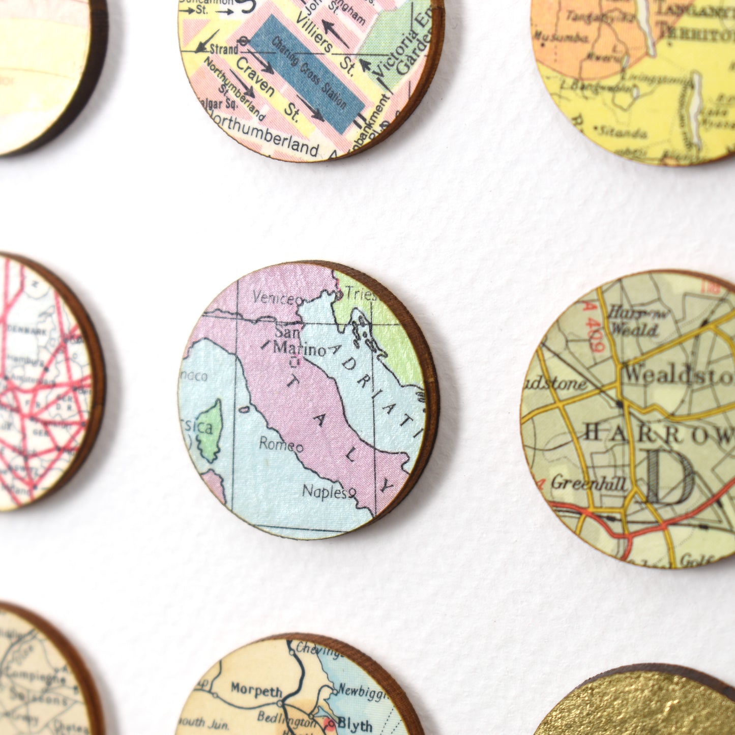 One Hundred World Map Dots Collage With Gold Leaf