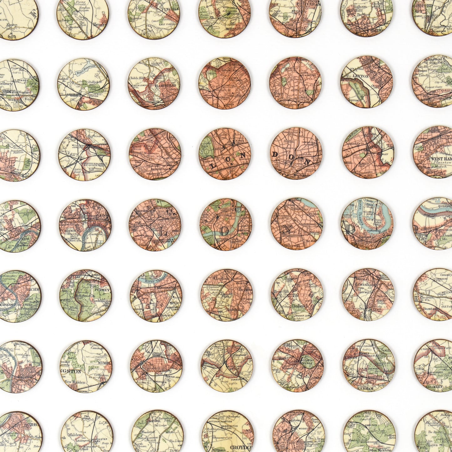 Eighty One Continuous London Map Dots Collage, Pink