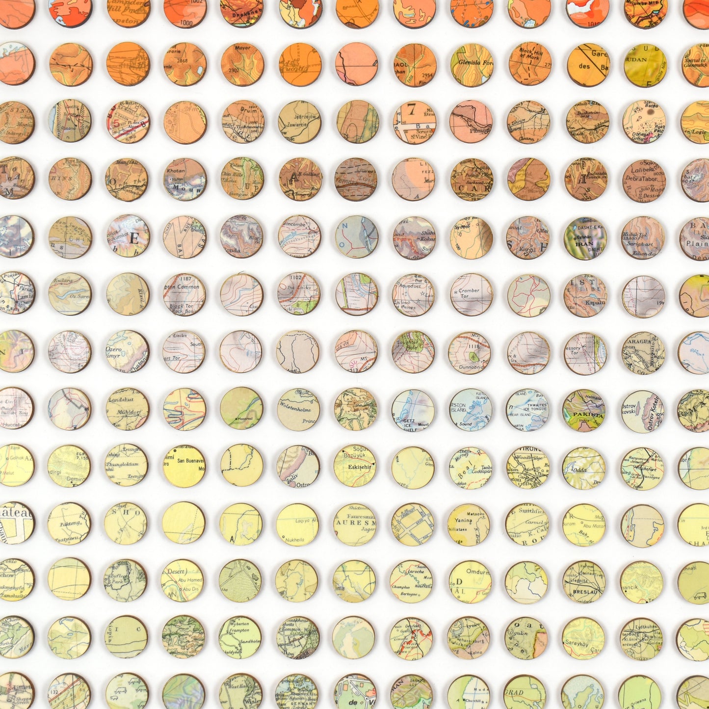 Three Hundred and Twenty Four Green to Orange Map Dots Collage