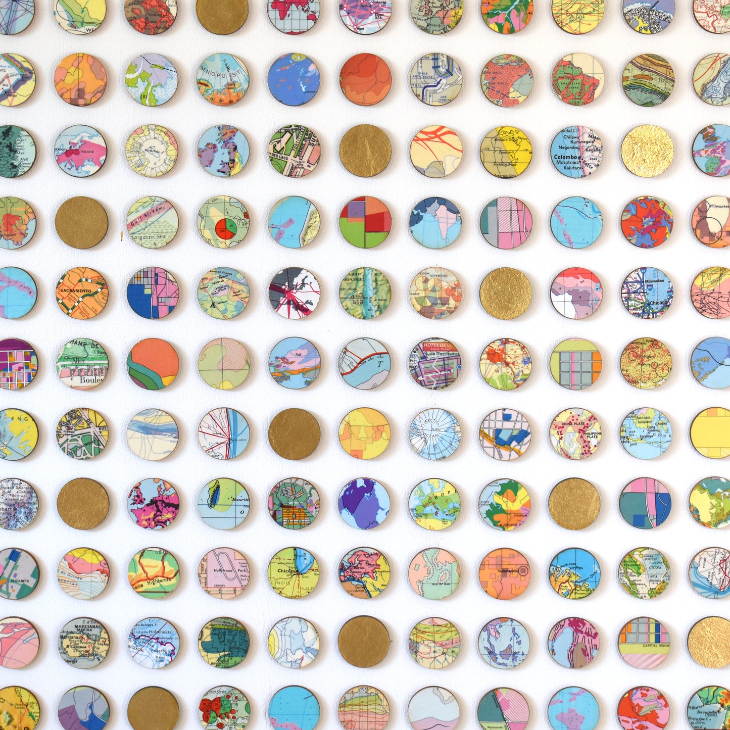 Four Hundred World Map Dots Collage With Gold Leaf