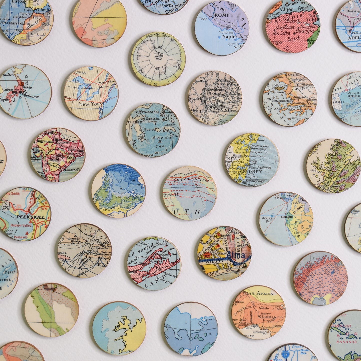 Vintage World Map Dots Collage, Circle #2
