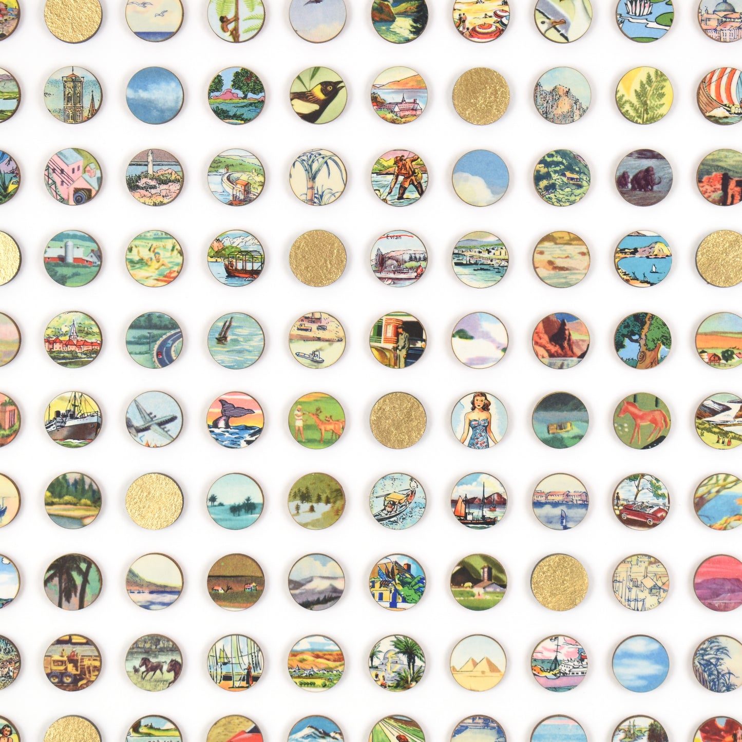 Two Hundred and Fifty Six Encyclopedia Dots Collage with Gold Leaf