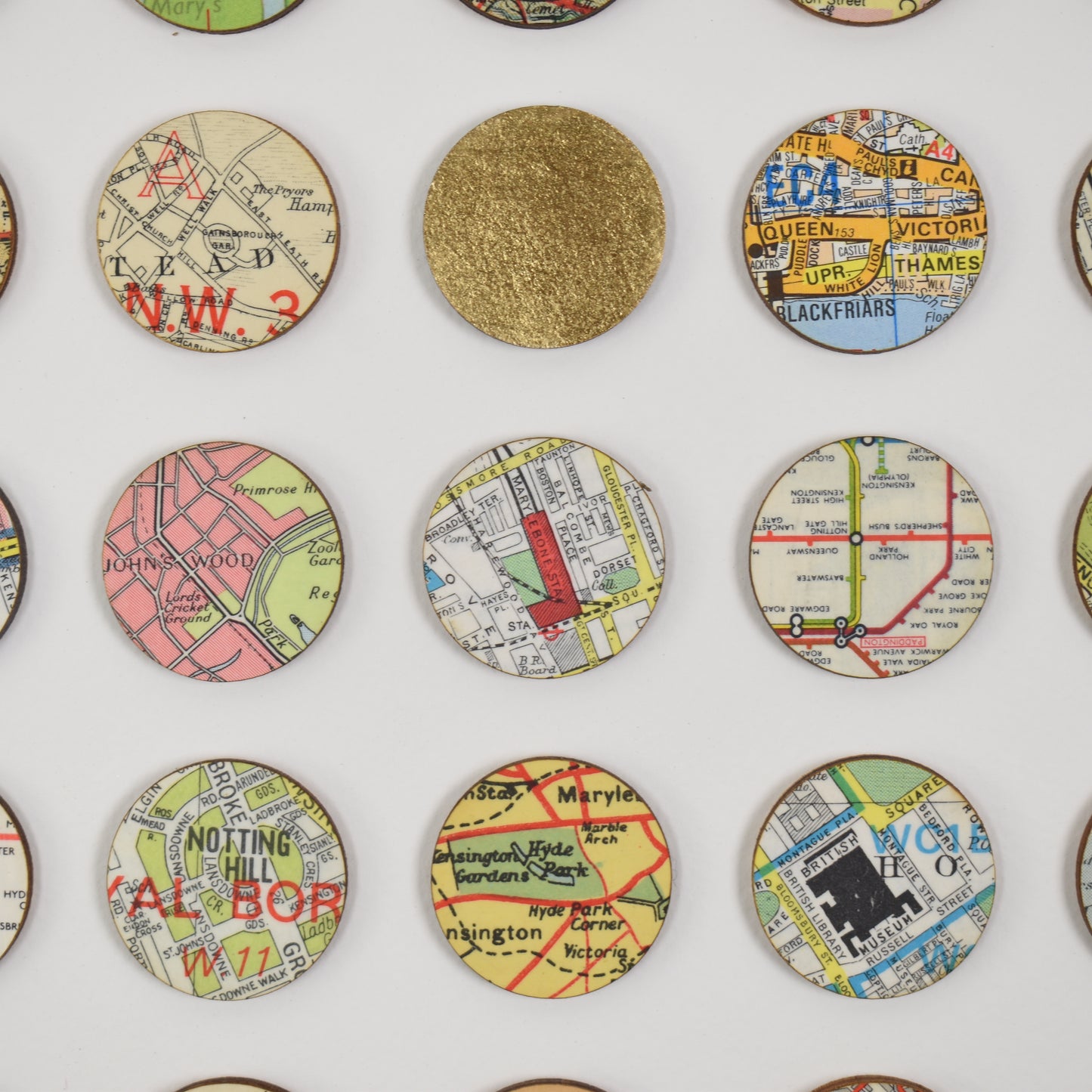 One Hundred and Fifty London Map Dots with Gold Leaf
