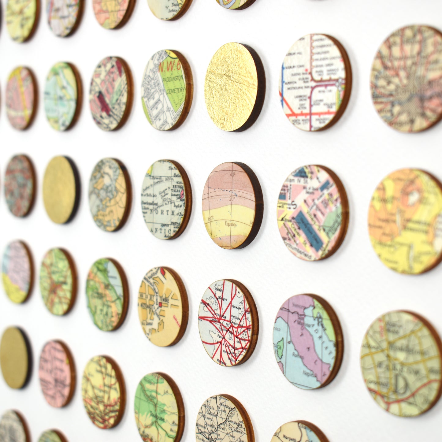 One Hundred World Map Dots Collage With Gold Leaf