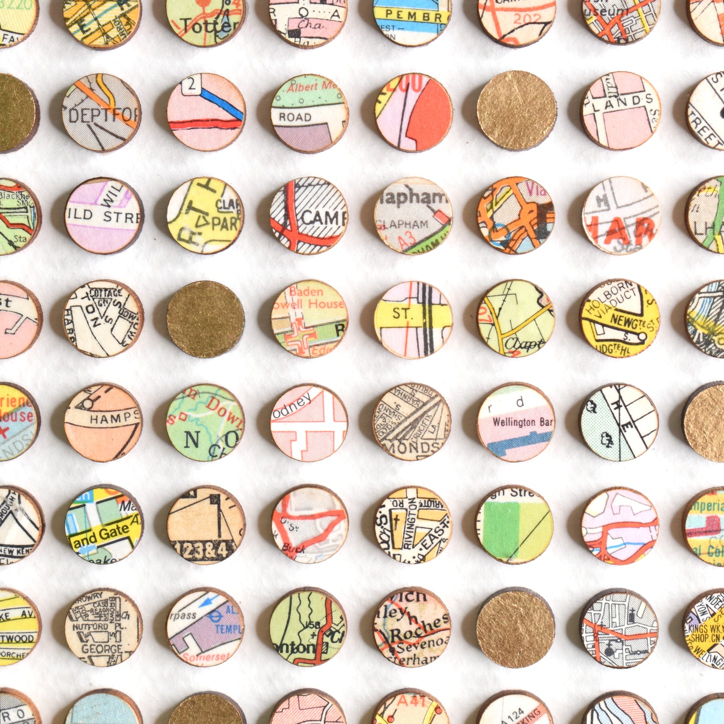 Five Hundred and Seventy Six World Map Dots Collage with Gold Leaf