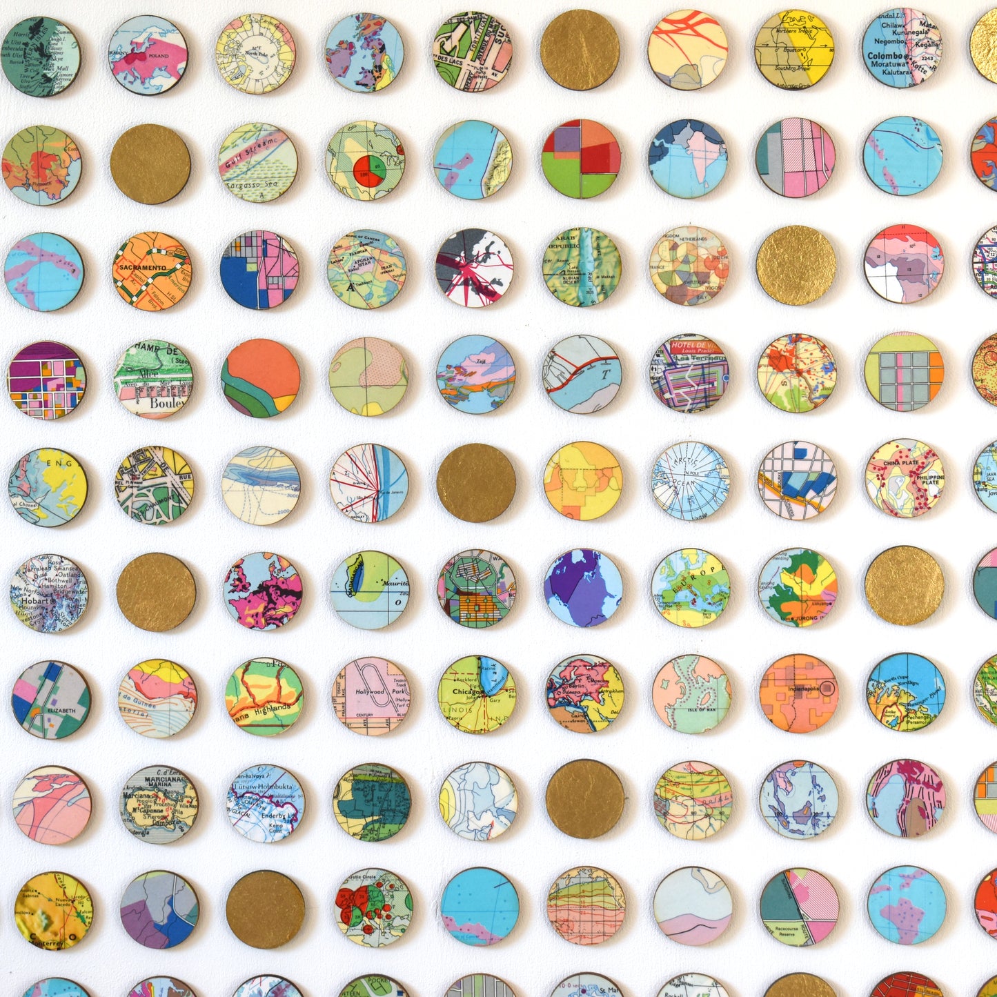 Four Hundred World Map Dots Collage With Gold Leaf