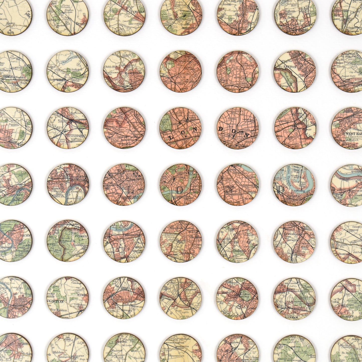 Eighty One Continuous London Map Dots Collage, Pink