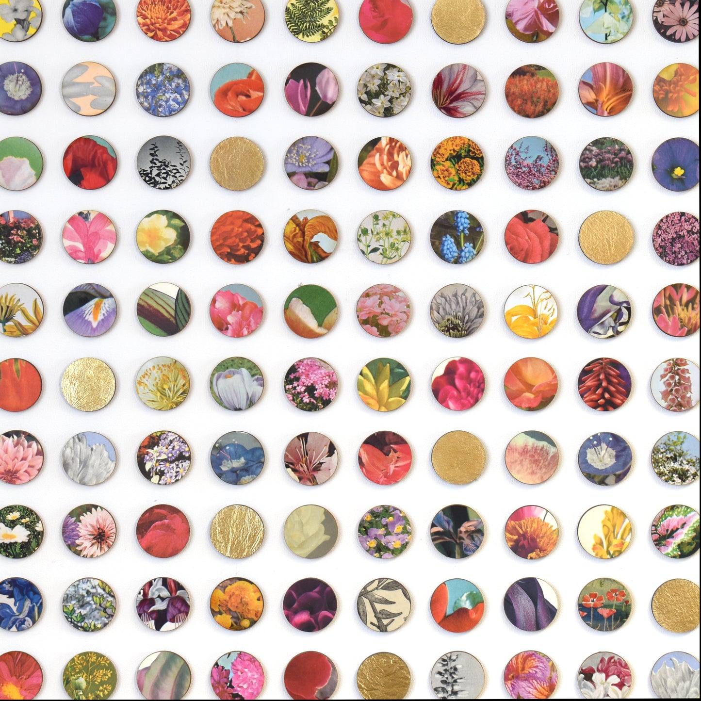 Four Hundred and Eighty Four Floral Dots Collage with Gold Leaf