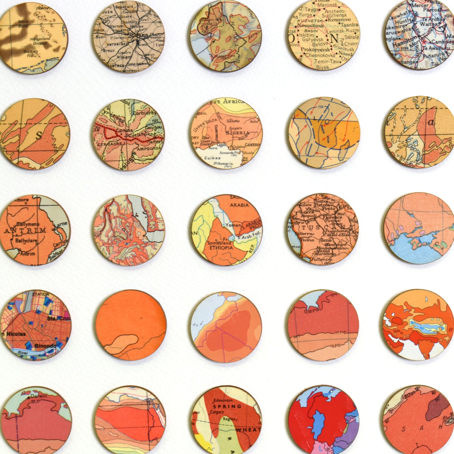 One Hundred Red to Purple Map Dots Collage