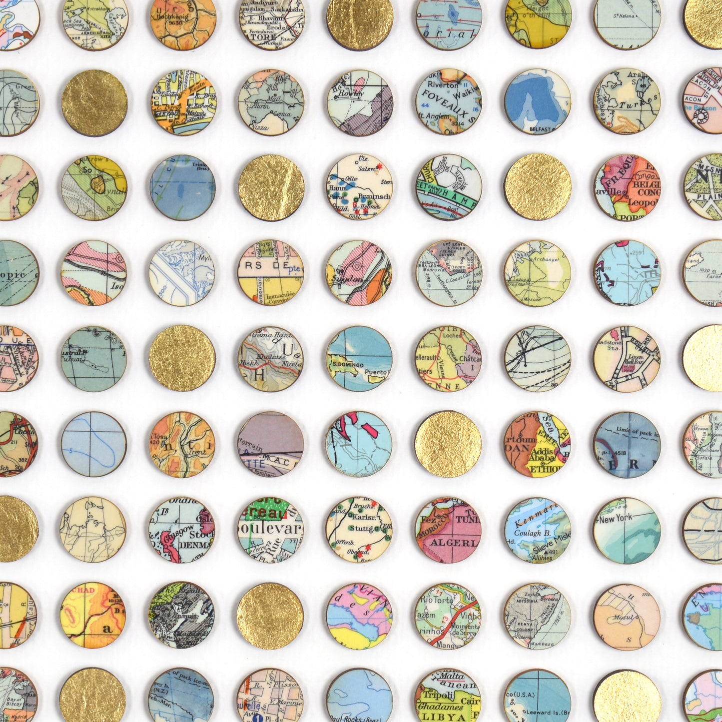One Hundred and Twenty Six World Map Dots Collage with Gold