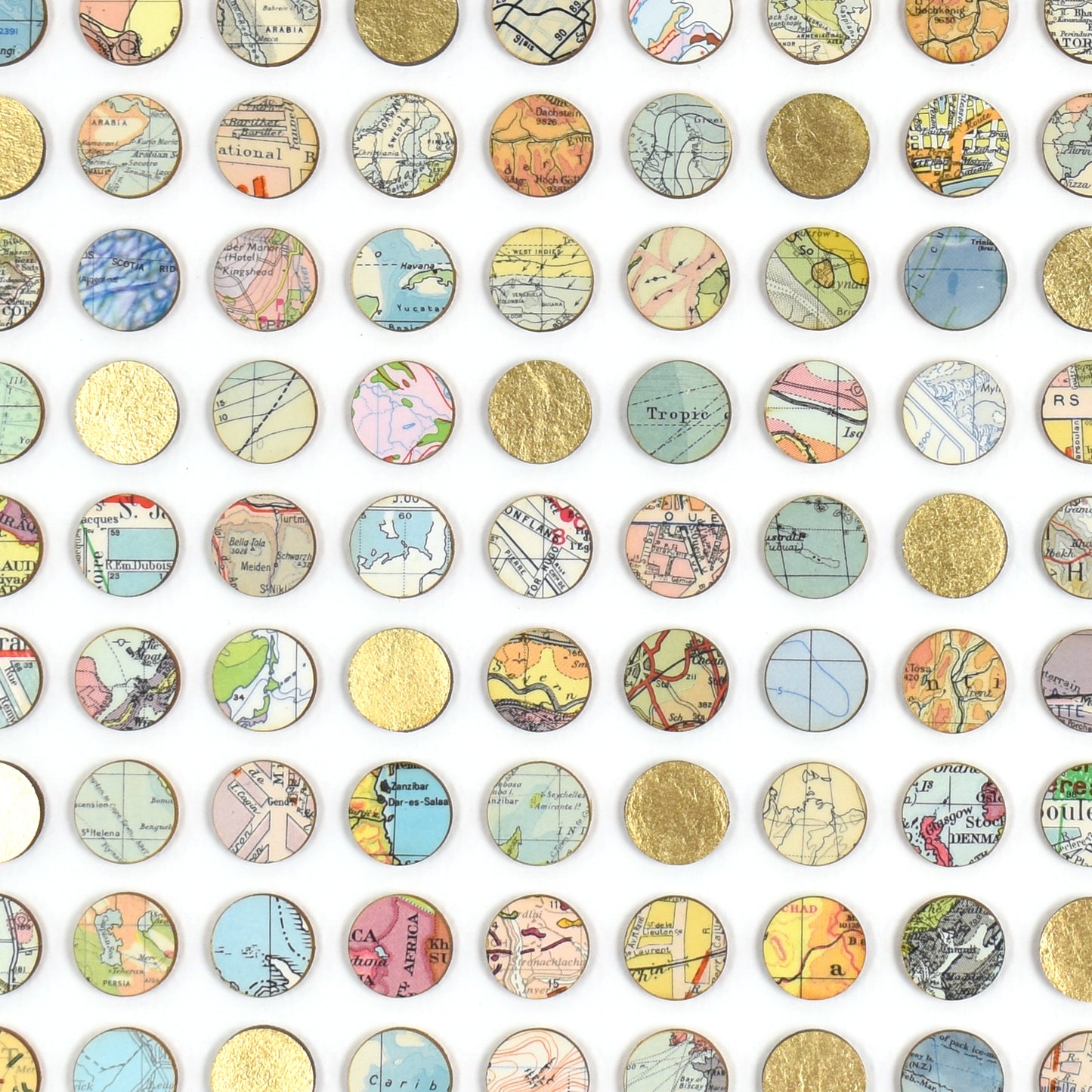 One Hundred and Twenty Six World Map Dots Collage with Gold