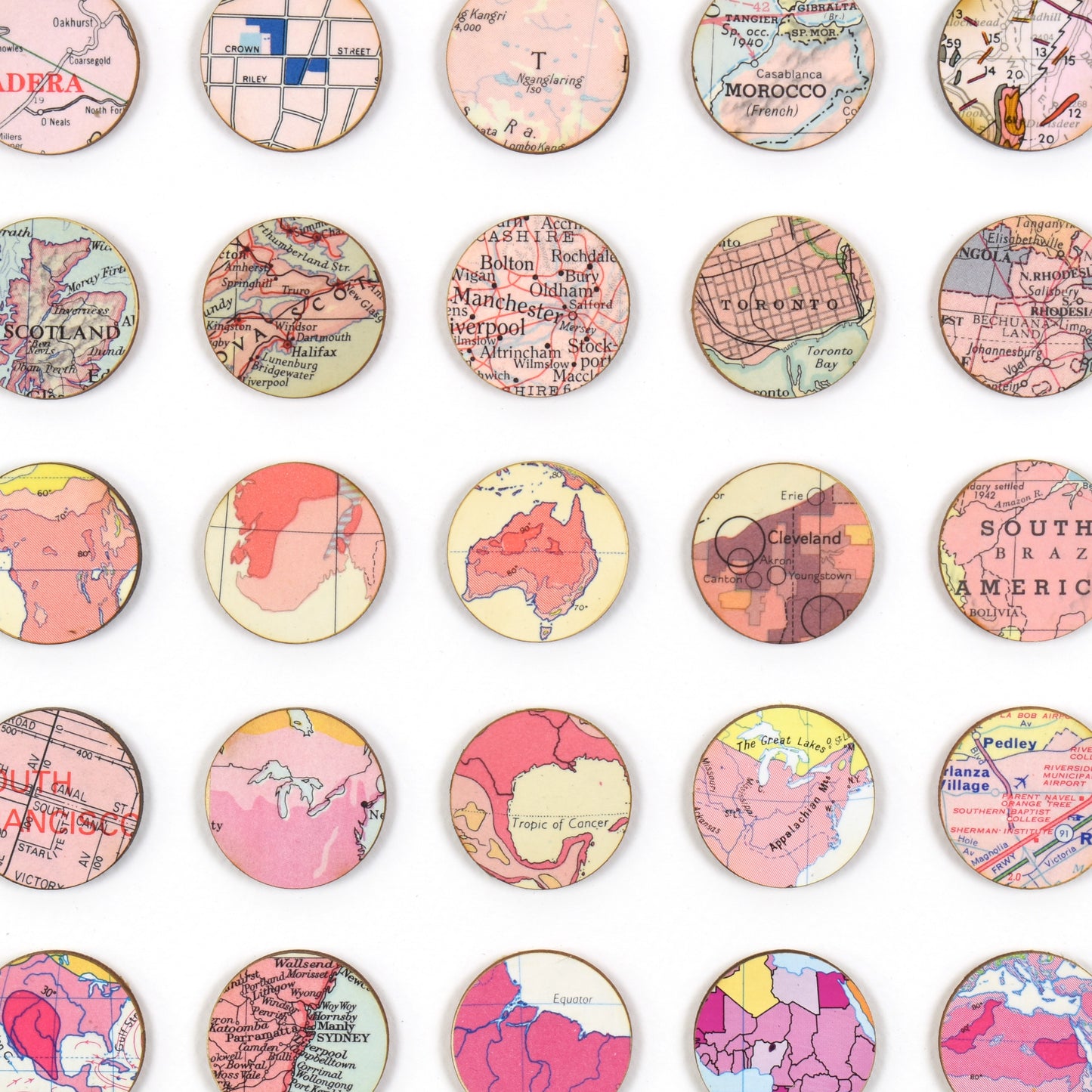 One Hundred Purple to Pink Map Dots Collage