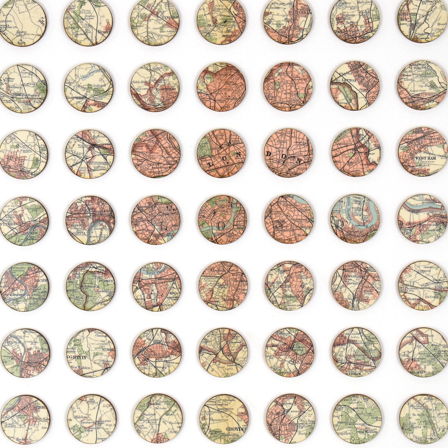 Eighty One Continuous London Map Dots Collage, Pink