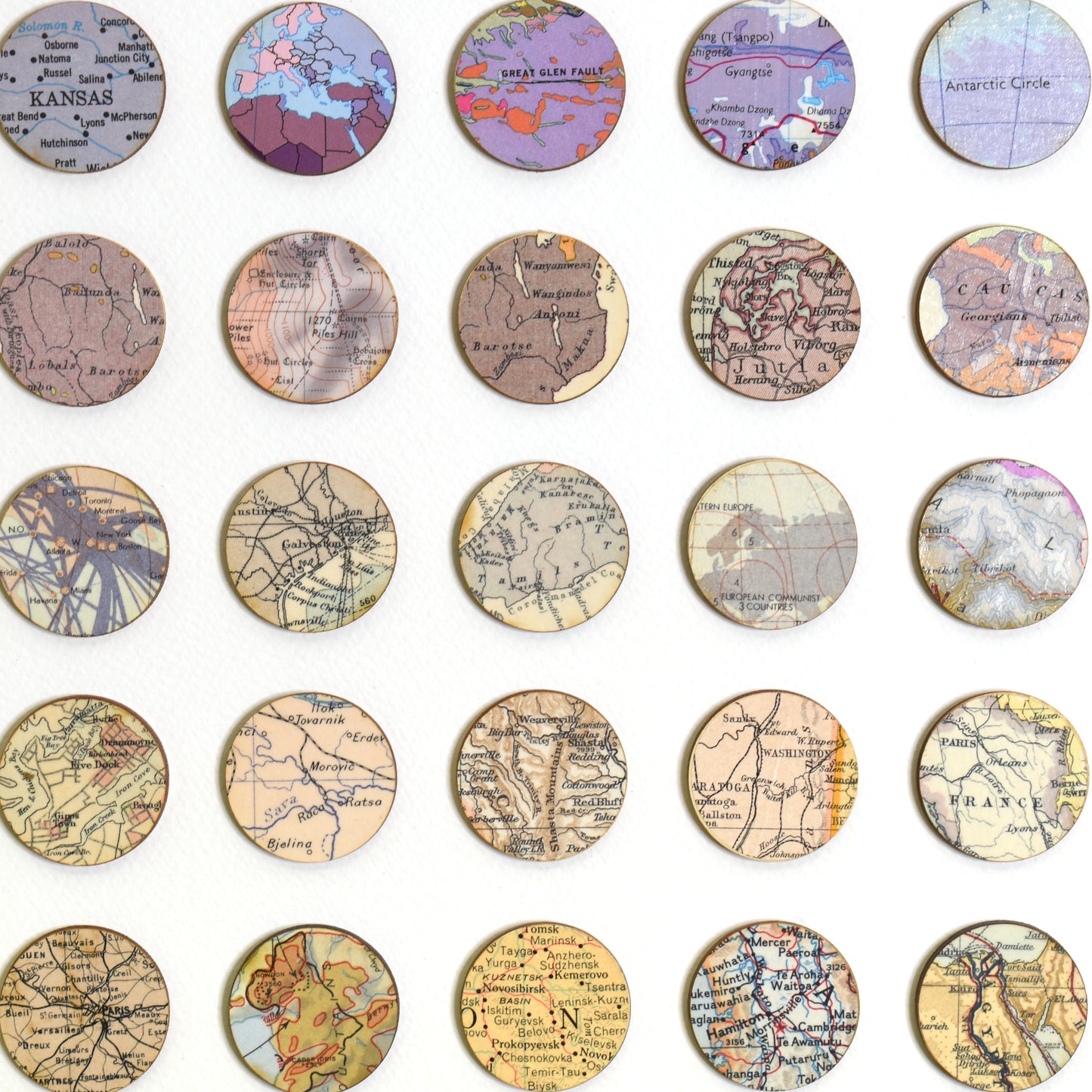 One Hundred Red to Purple Map Dots Collage