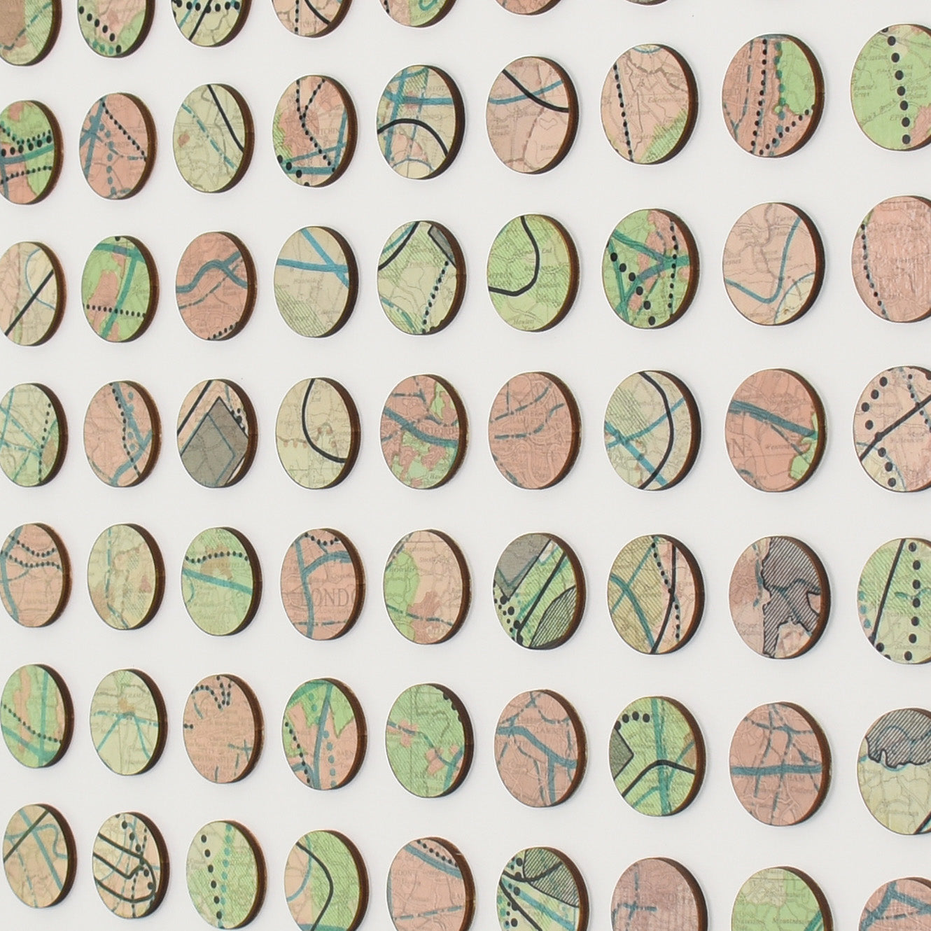 One Hundred London Infrastructure Pink and Green Map Dots Collage