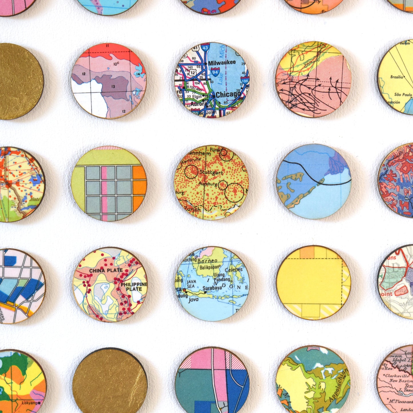 Four Hundred World Map Dots Collage With Gold Leaf