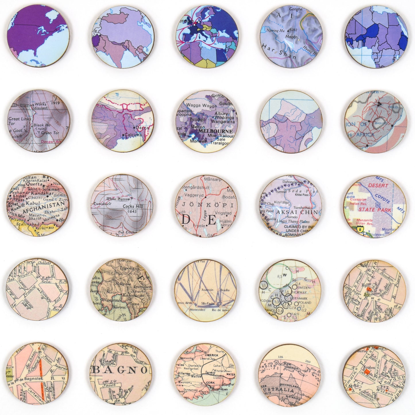 One Hundred Purple to Pink Map Dots Collage