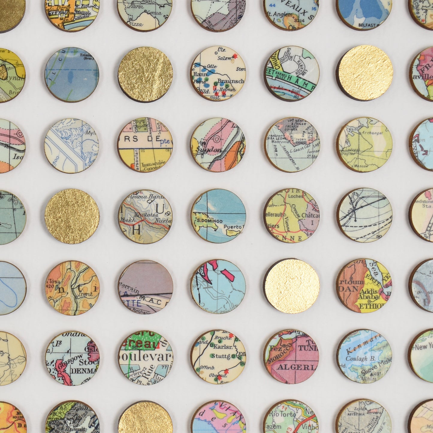 One Hundred and Twenty Six World Map Dots Collage with Gold