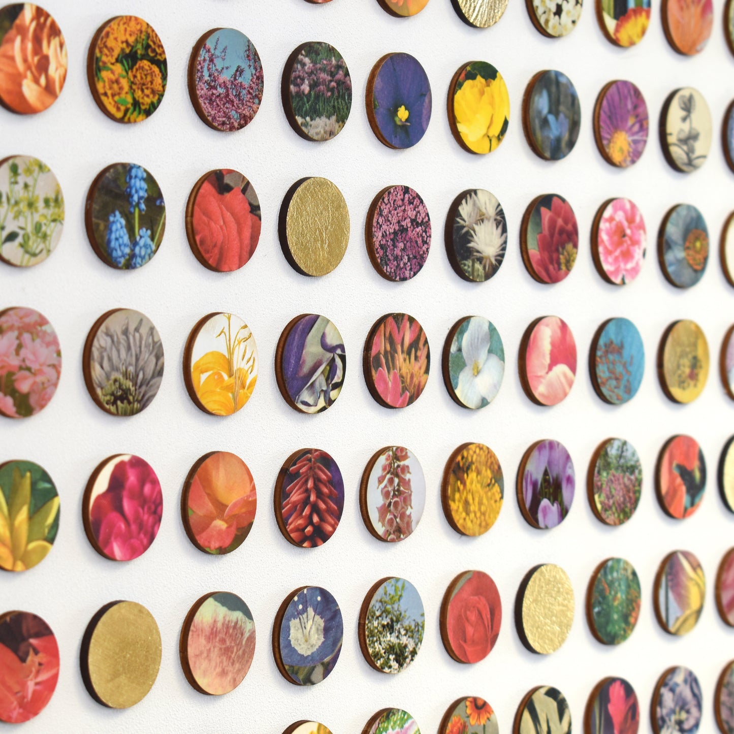 Four Hundred and Eighty Four Floral Dots Collage with Gold Leaf