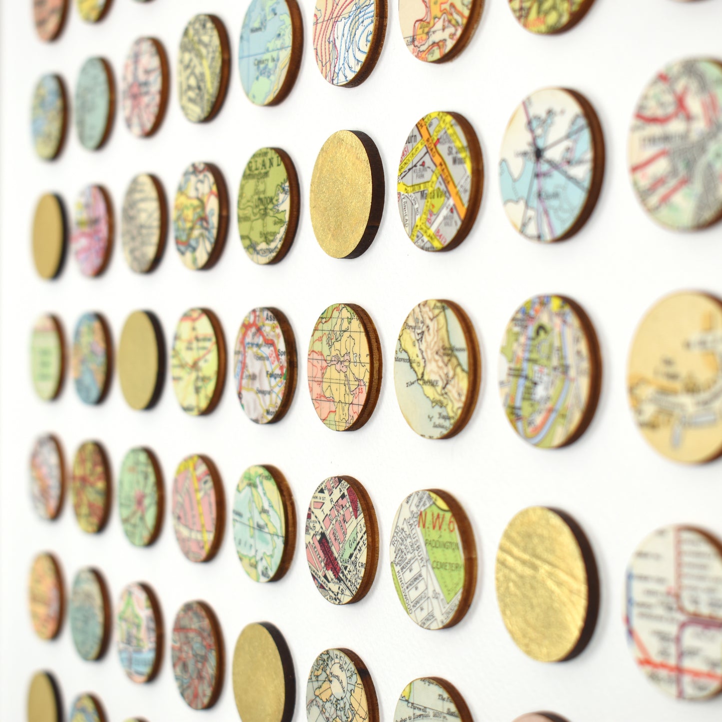 One Hundred World Map Dots Collage With Gold Leaf