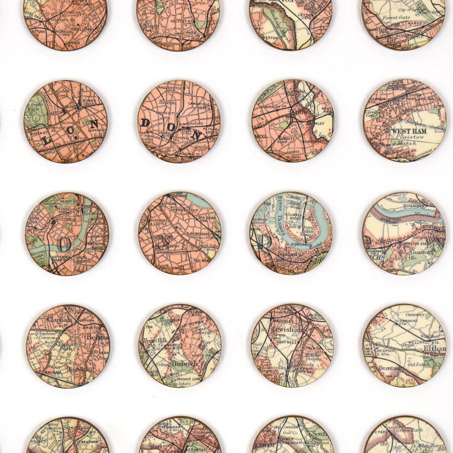 Eighty One Continuous London Map Dots Collage, Pink