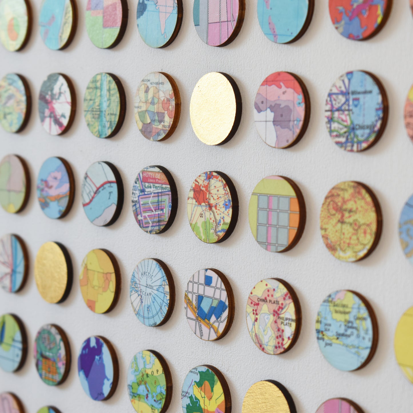 Four Hundred World Map Dots Collage With Gold Leaf