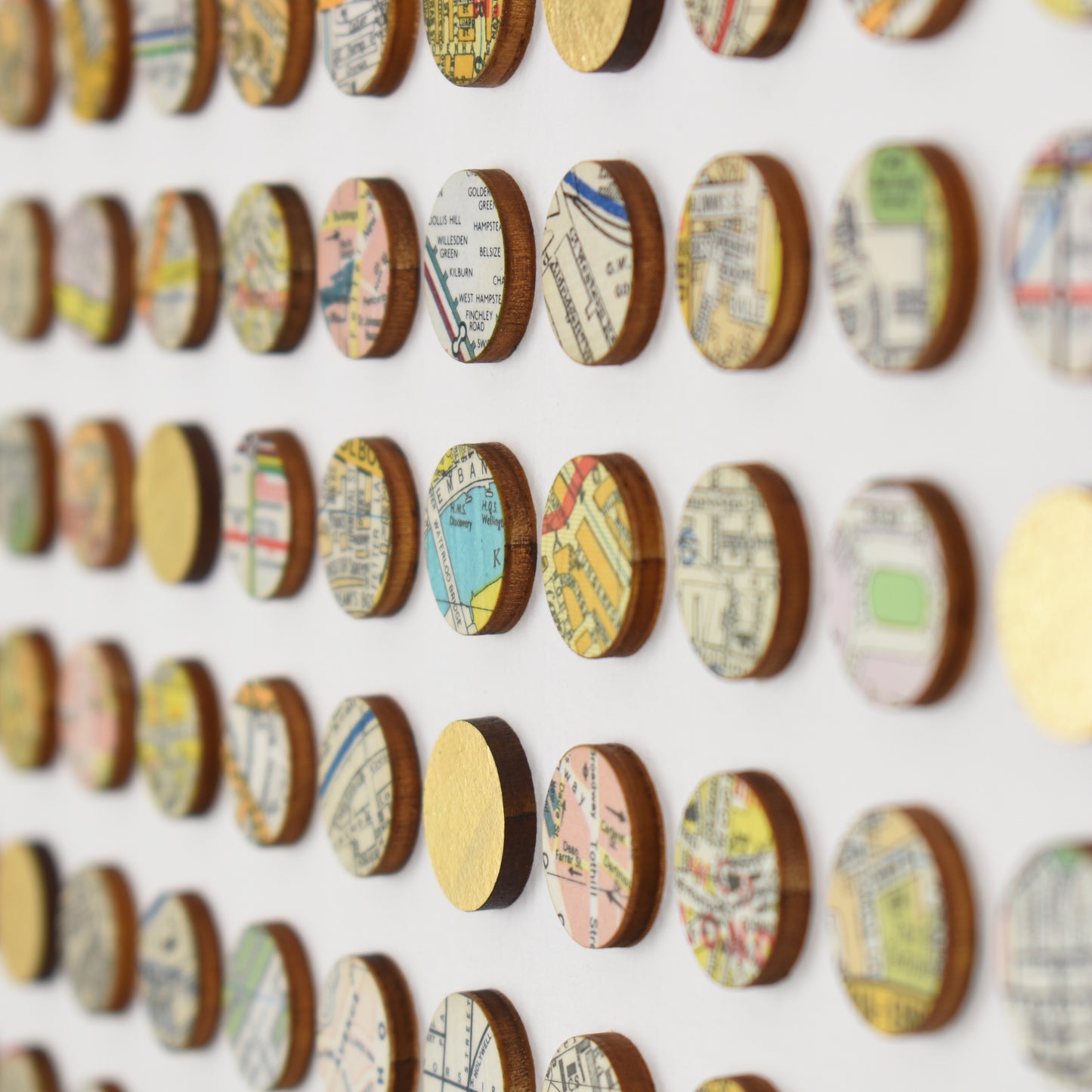 Two Hundred and Fifty Six London Map Dots Collage With Gold Leaf