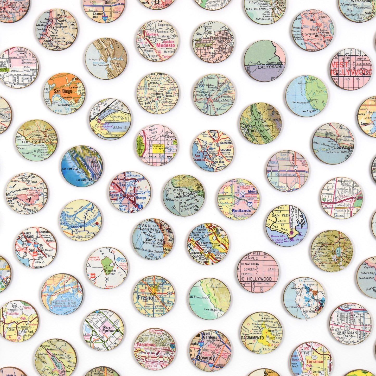 Vintage California Map Dots Collage, Circle