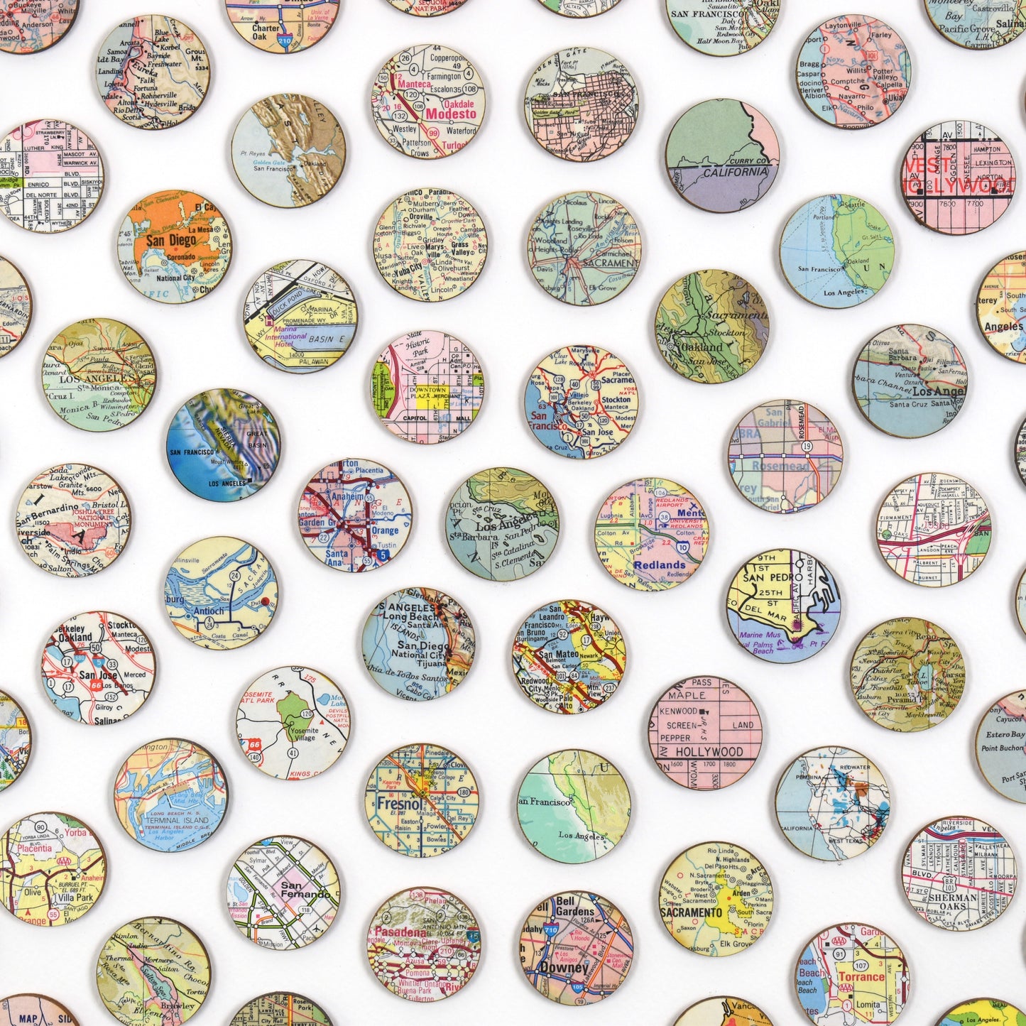 Vintage California Map Dots Collage, Circle