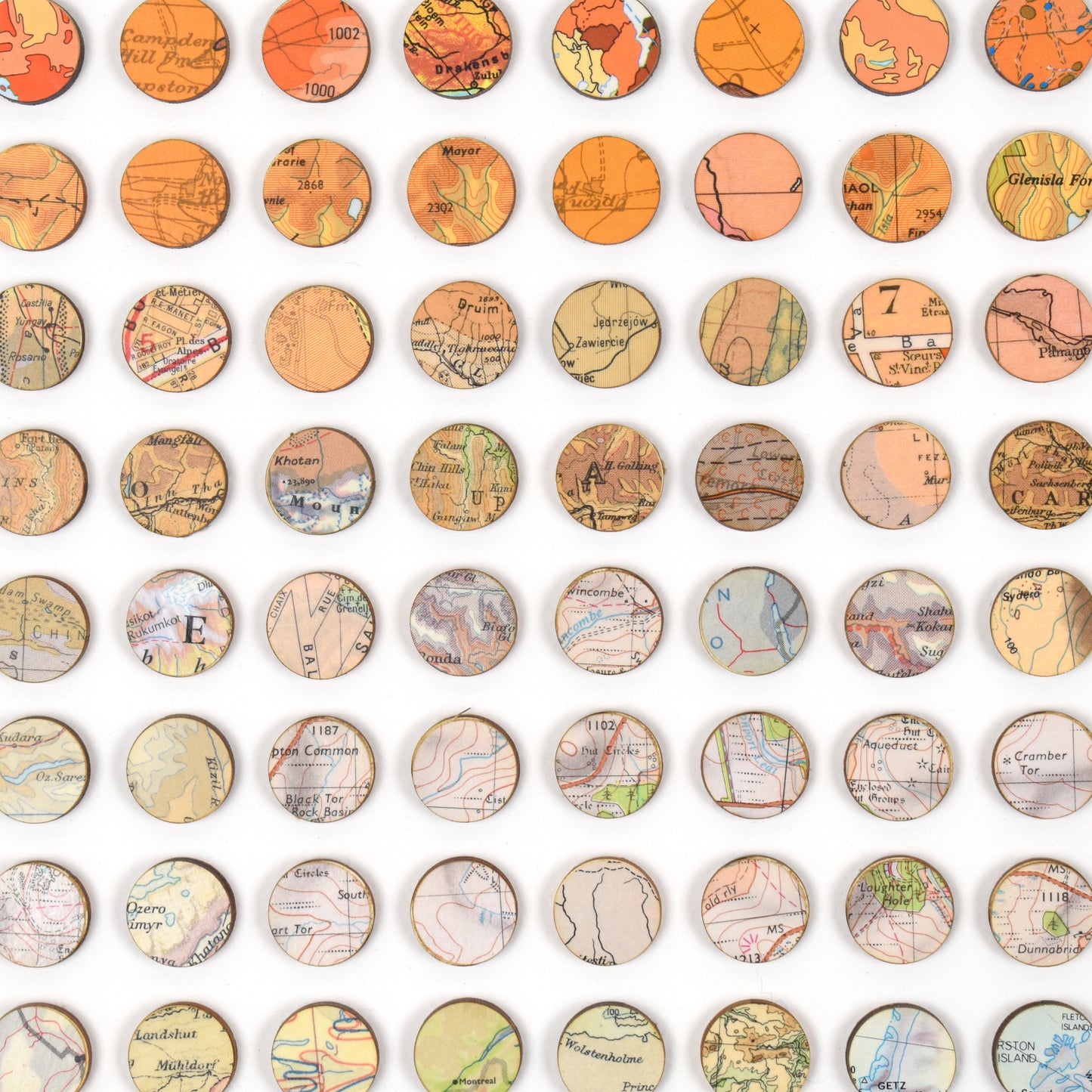 Three Hundred and Twenty Four Green to Orange Map Dots Collage