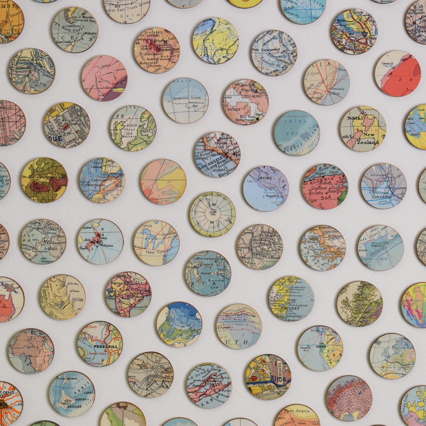 Vintage World Map Dots Collage, Circle #2