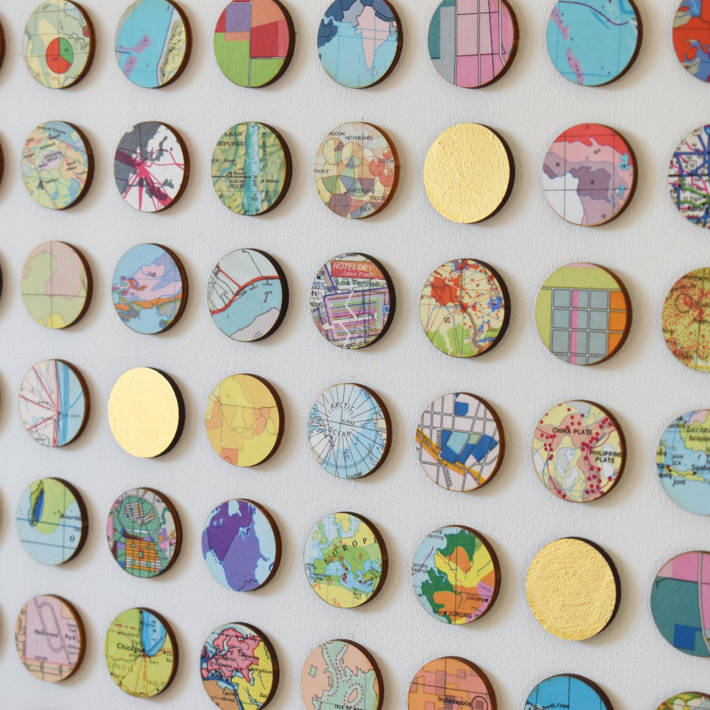 Four Hundred World Map Dots Collage With Gold Leaf