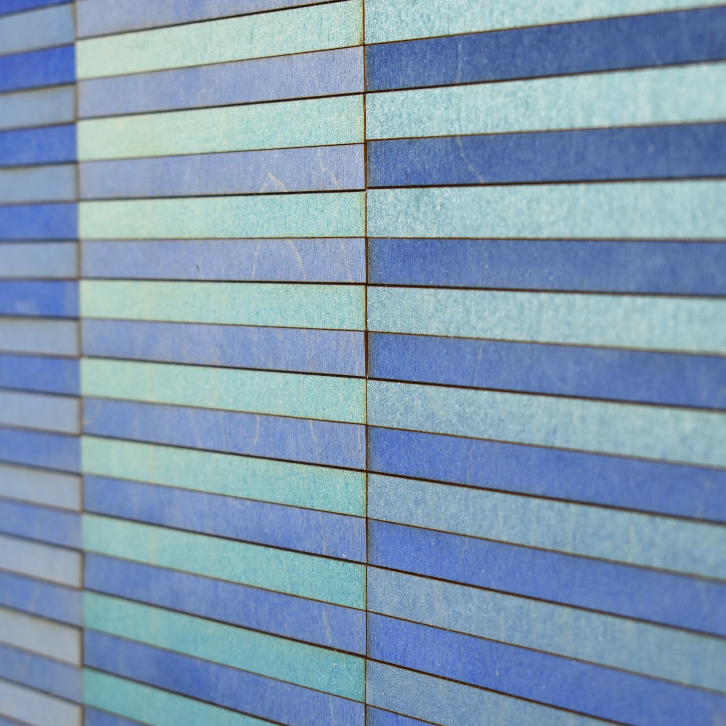 Detail of blue striped panel painting by Amelia Coward