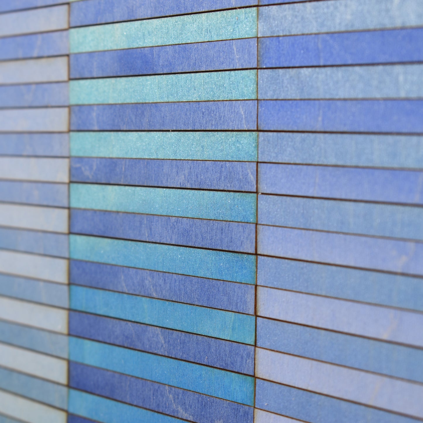 Detail of blue striped panel painting by Amelia Coward