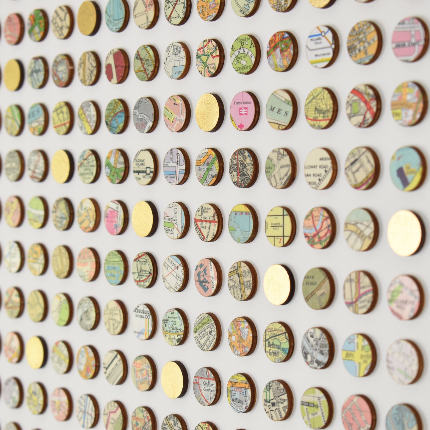 Two Hundred and Fifty Six London Map Dots Collage With Gold Leaf