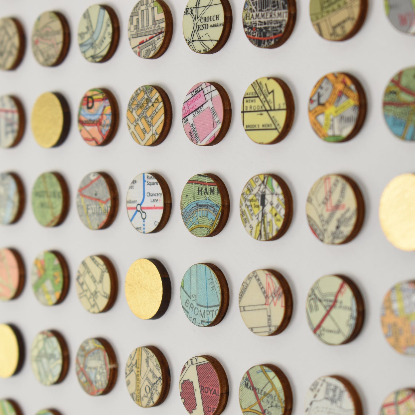 Two Hundred and Fifty Six London Map Dots Collage With Gold Leaf