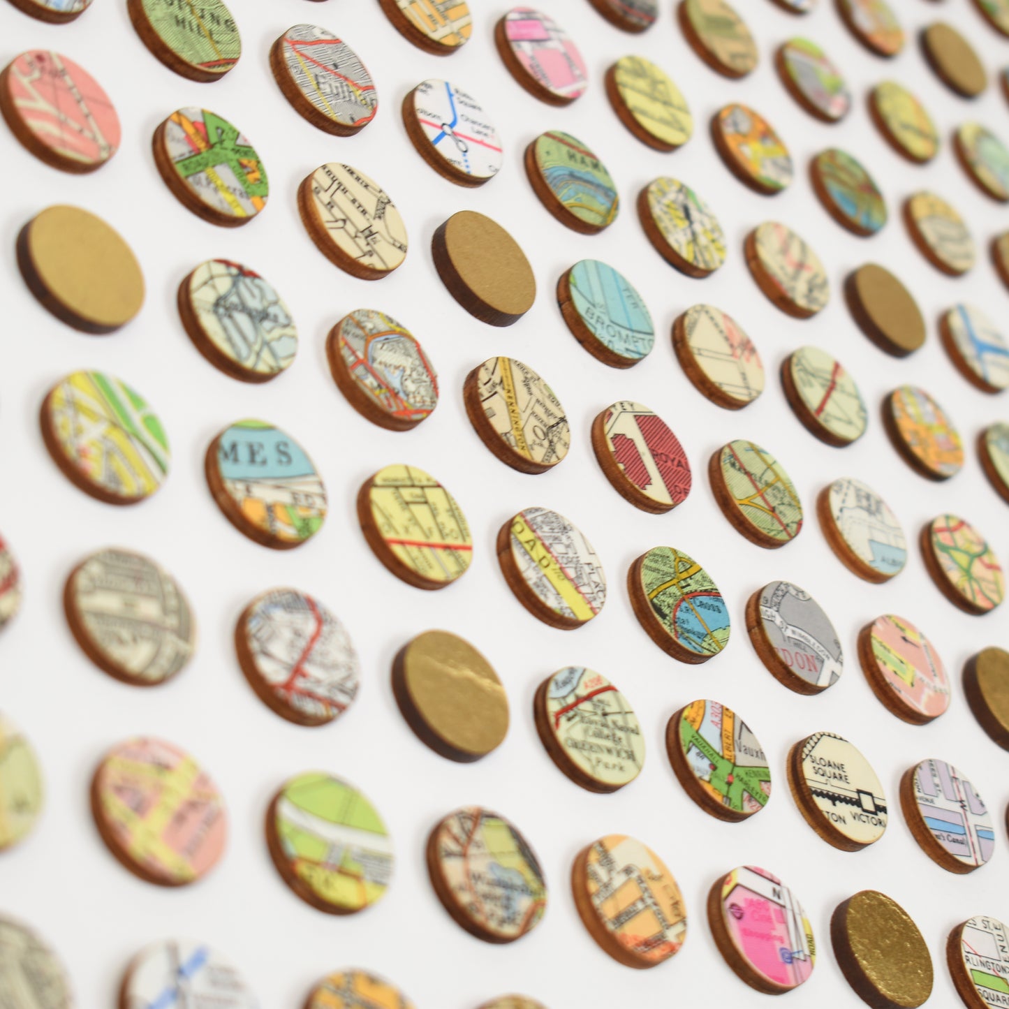 Two Hundred and Fifty Six London Map Dots Collage With Gold Leaf