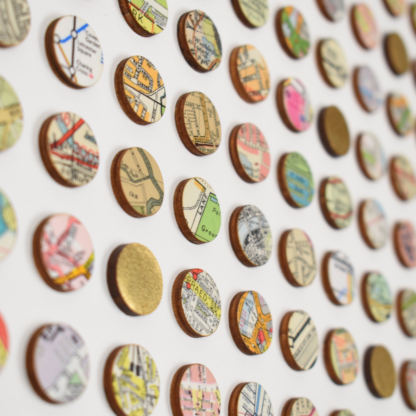 Two Hundred and Fifty Six London Map Dots Collage With Gold Leaf