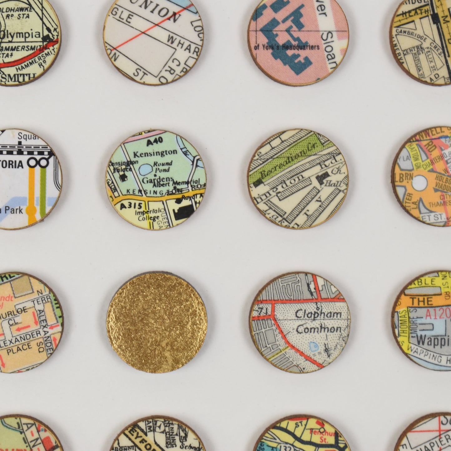 Two Hundred and Fifty Six London Map Dots Collage With Gold Leaf