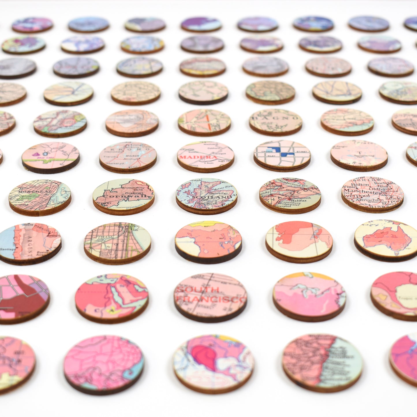 One Hundred Purple to Pink Map Dots Collage
