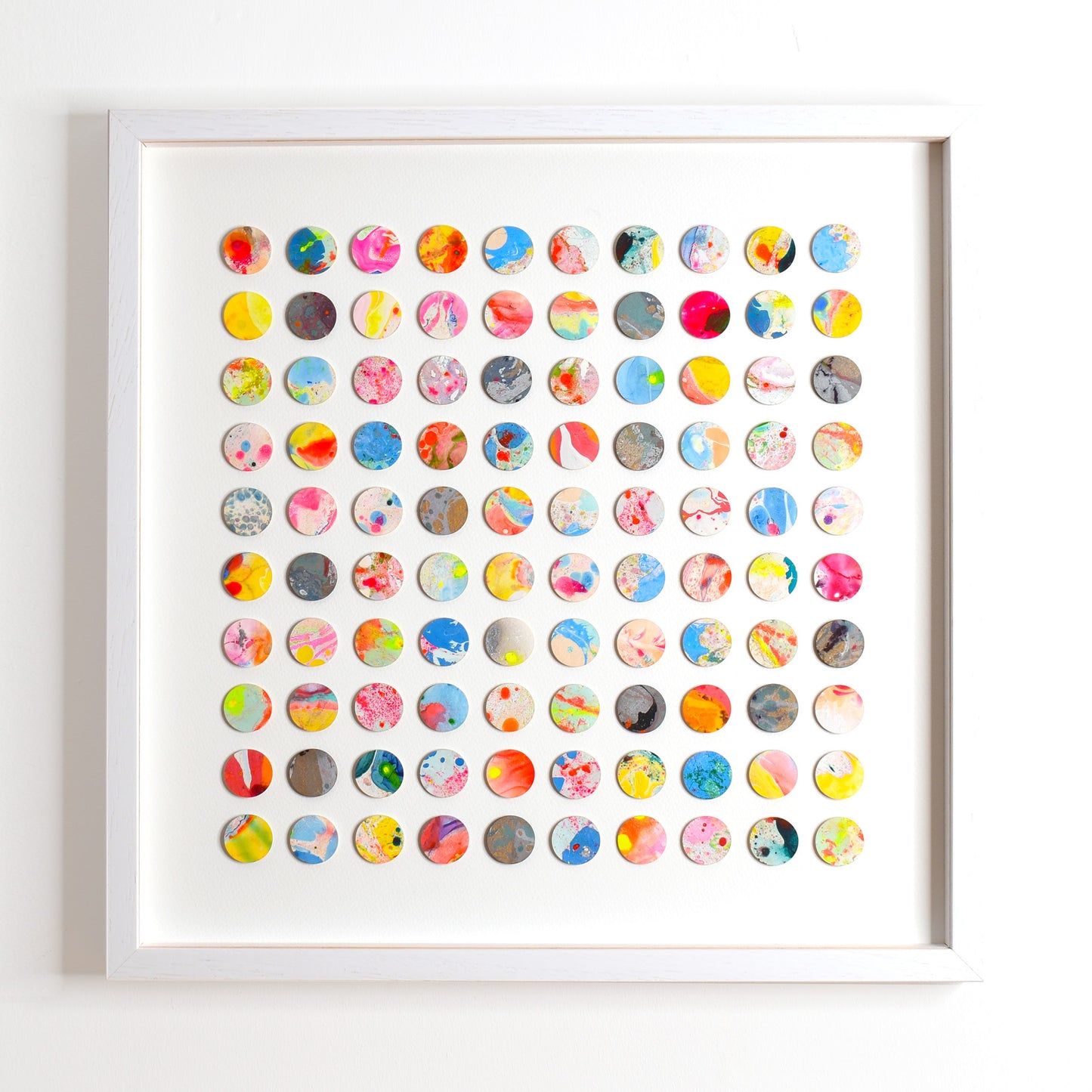 One Hundred Marbled Dots Collage Geometric Painting