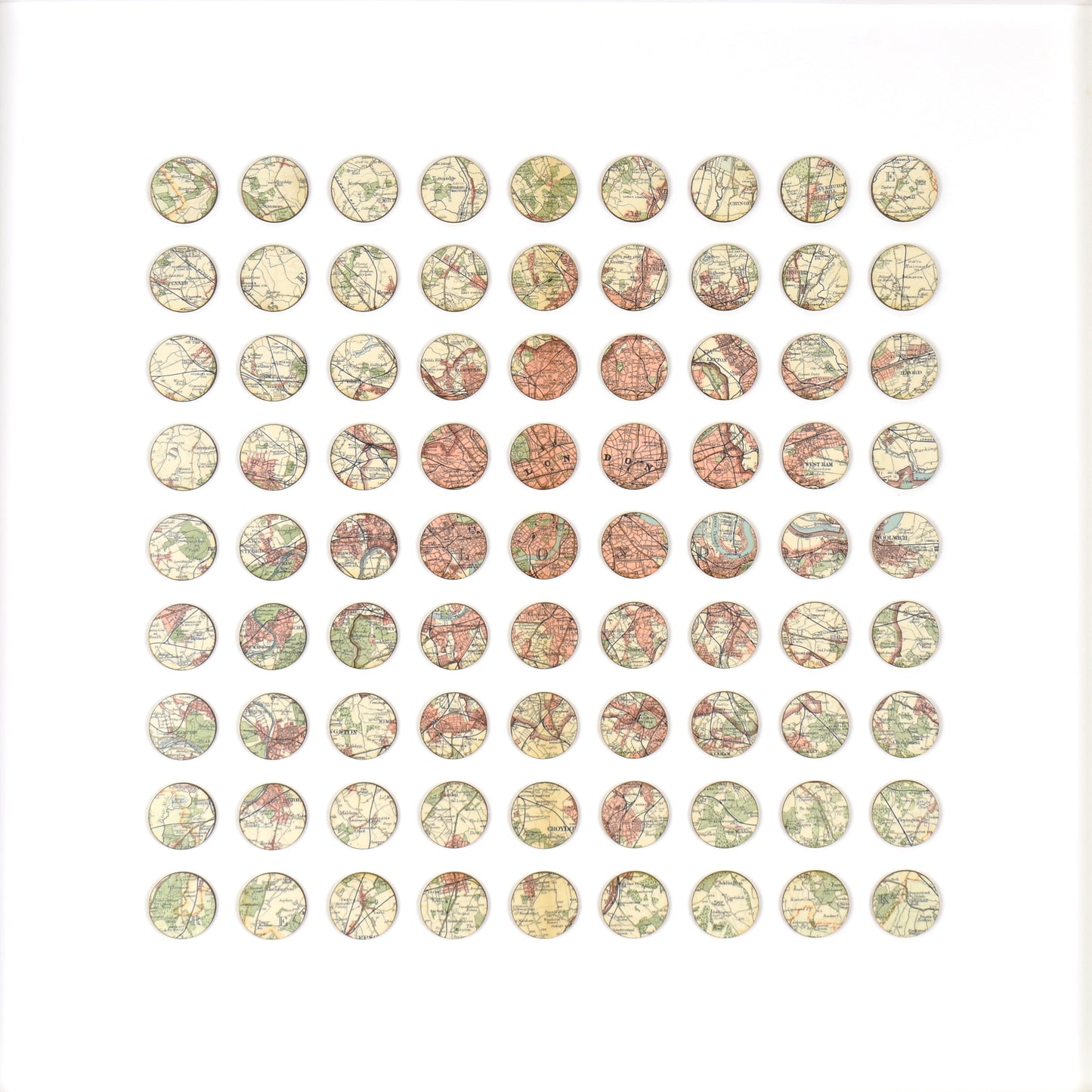 Eighty One Continuous London Map Dots Collage, Pink