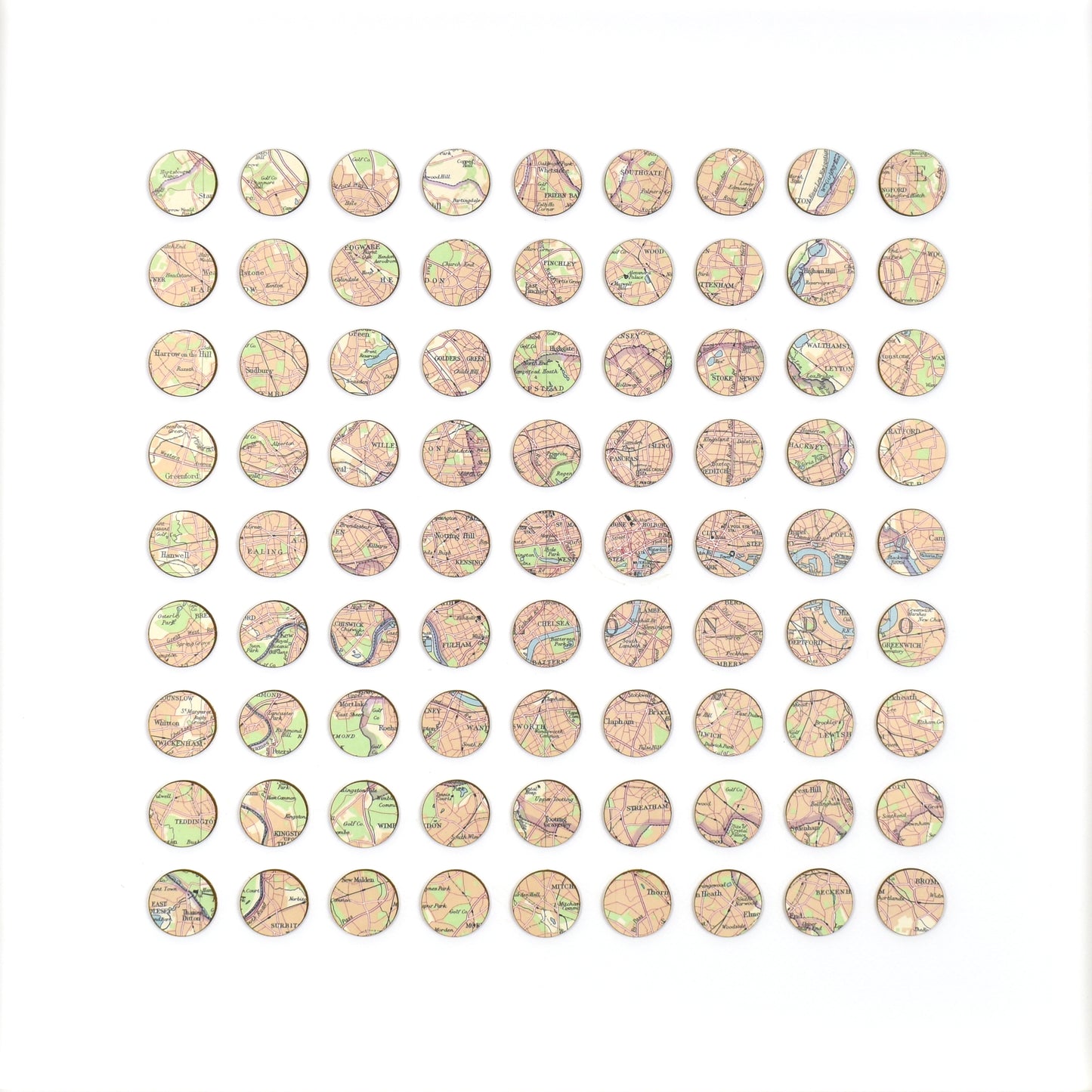 Eighty One Pink London Map Dots Collage
