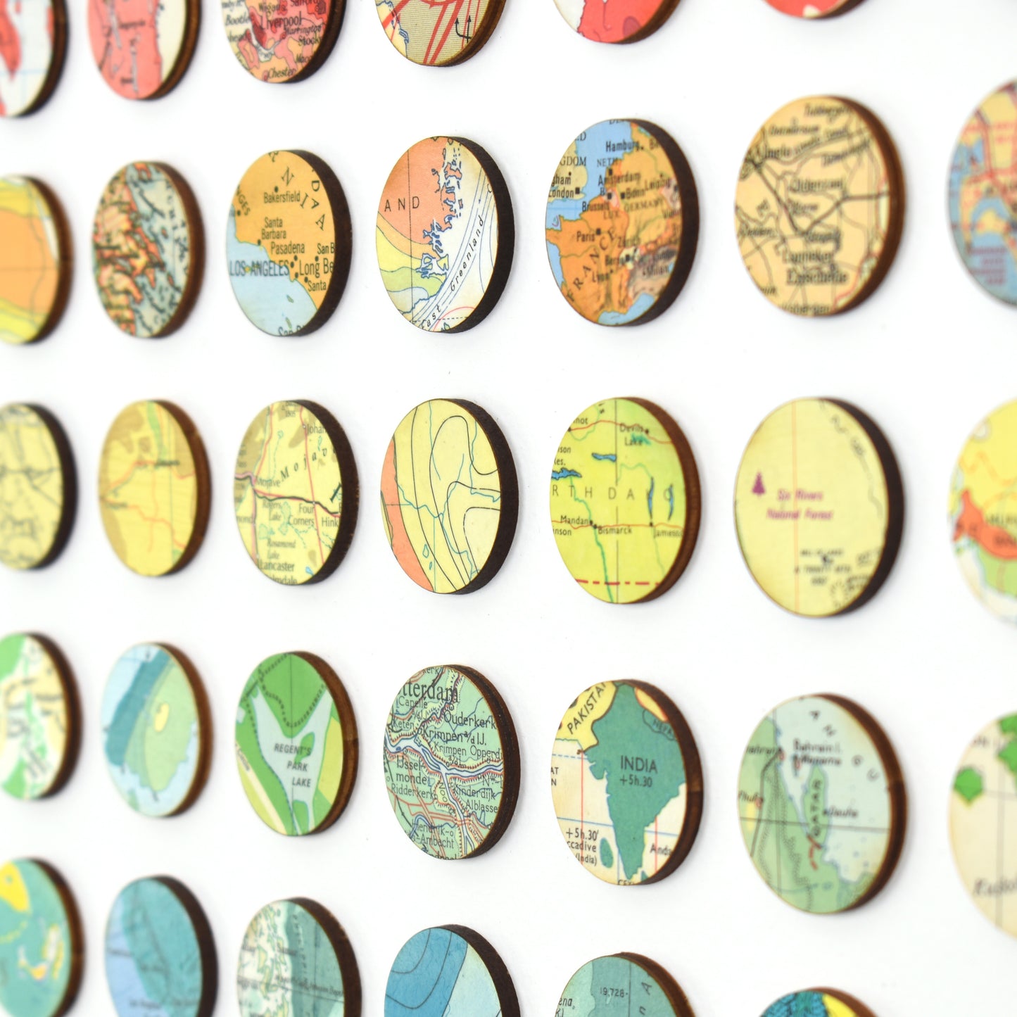 Detail of Amelia Coward's map dot artwork, yellow 3d dots