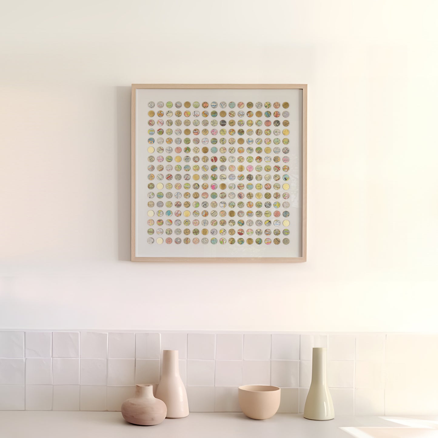 Two Hundred and Fifty Six London Map Dots Collage With Gold Leaf